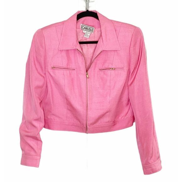 Carlisle Pink 100% Silk Gold Zipper Blazer Jacket - Picture 4 of 8